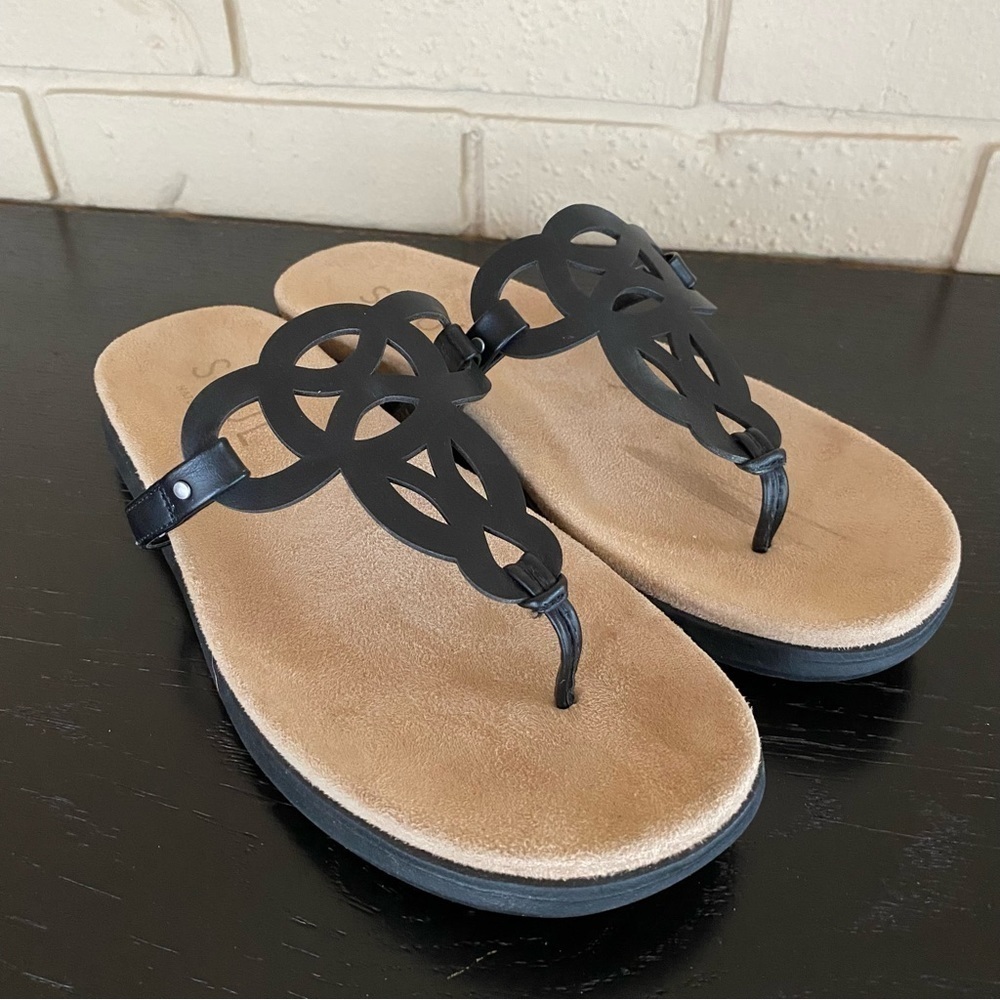 Soul by Naturalizer Womens Janice Black T-Strap Thong Flip Flop Sandals Sz 9.5 M